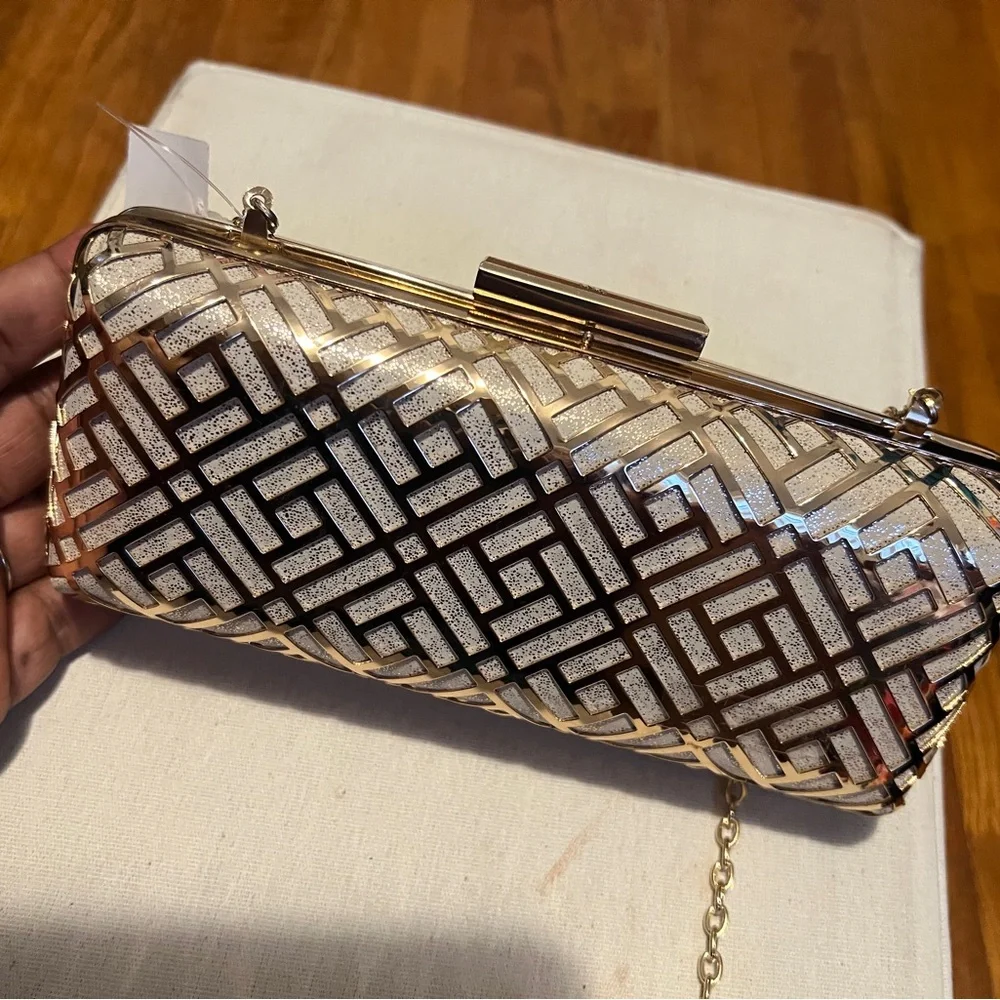 INC International Concepts Gold Geometric Clutch - Picture 6 of 7